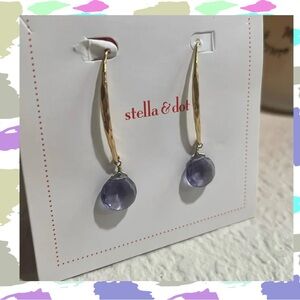 Stella & Dot Gold and Purple Drop Wire Arc Earrings